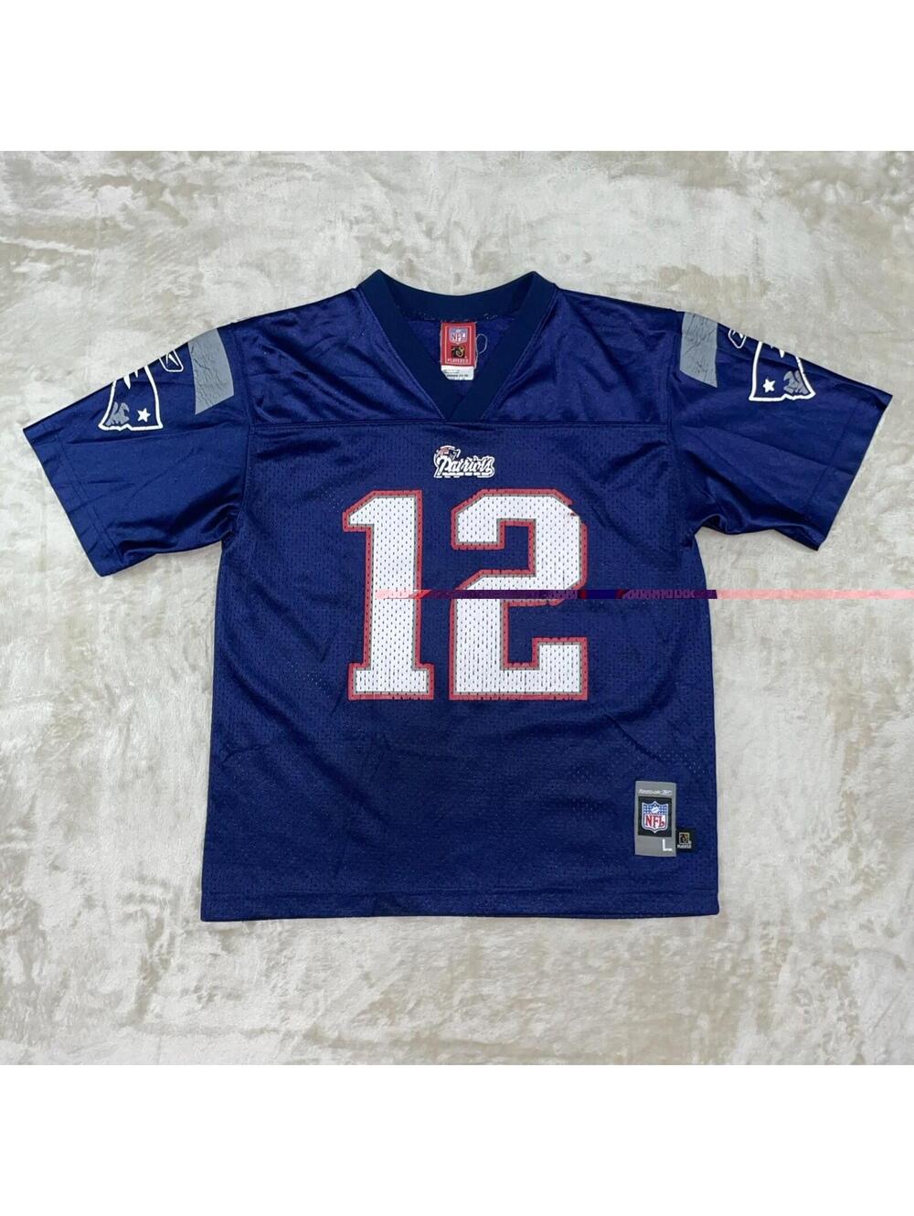 Reebok NFL New England Patriots Jersey Youth XL Blue Tom Brady #12 *FLAW*